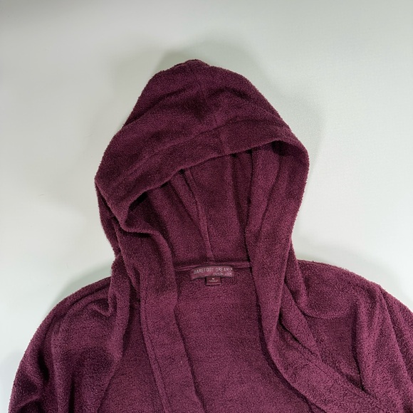 Barefoot Dreams cozy lounge hooded Cozychic Lite knit cardigan plum burgundy M - Picture 8 of 13